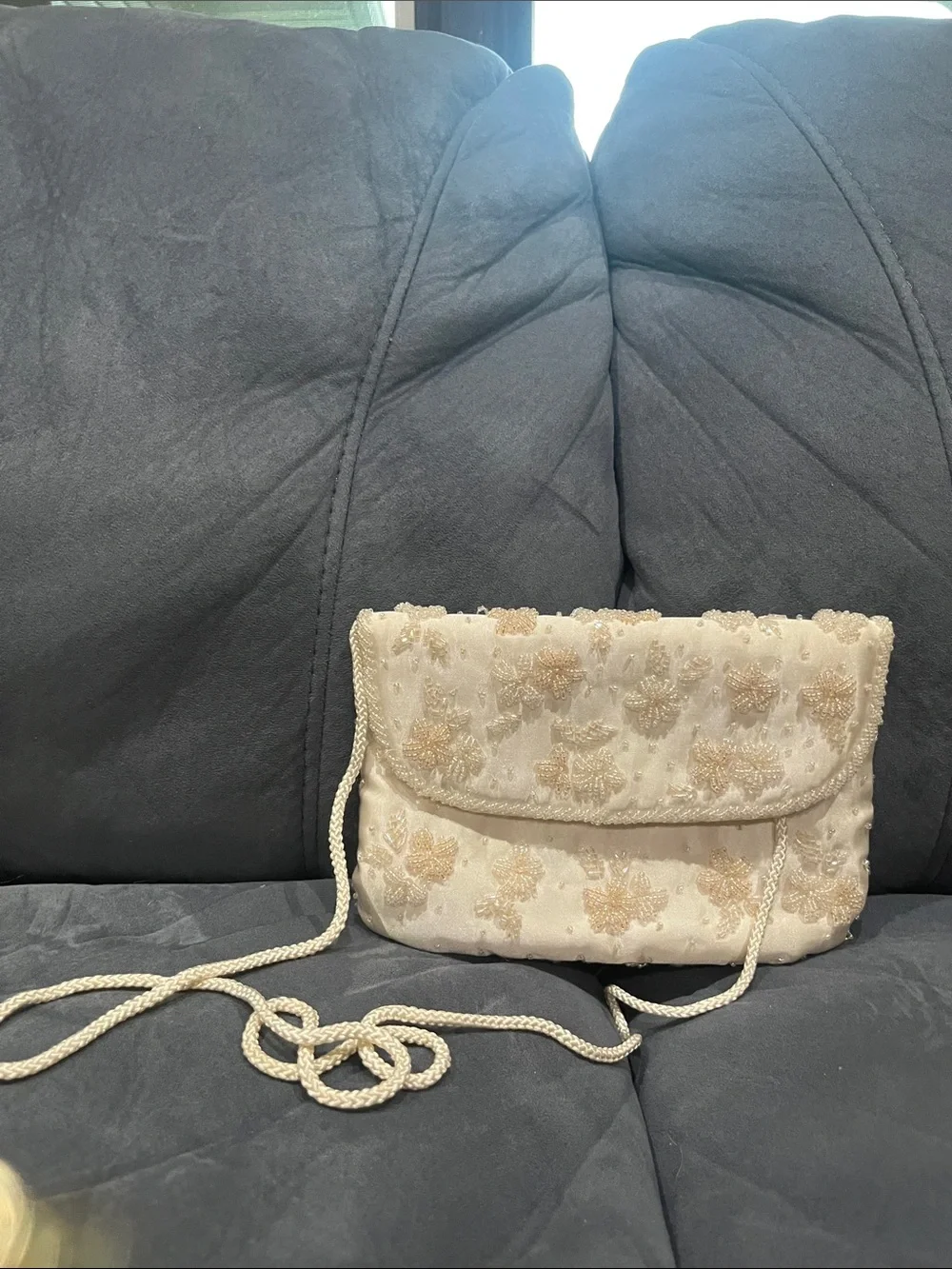 Preston & York Cream Beaded Floral Wristlet Crossbody